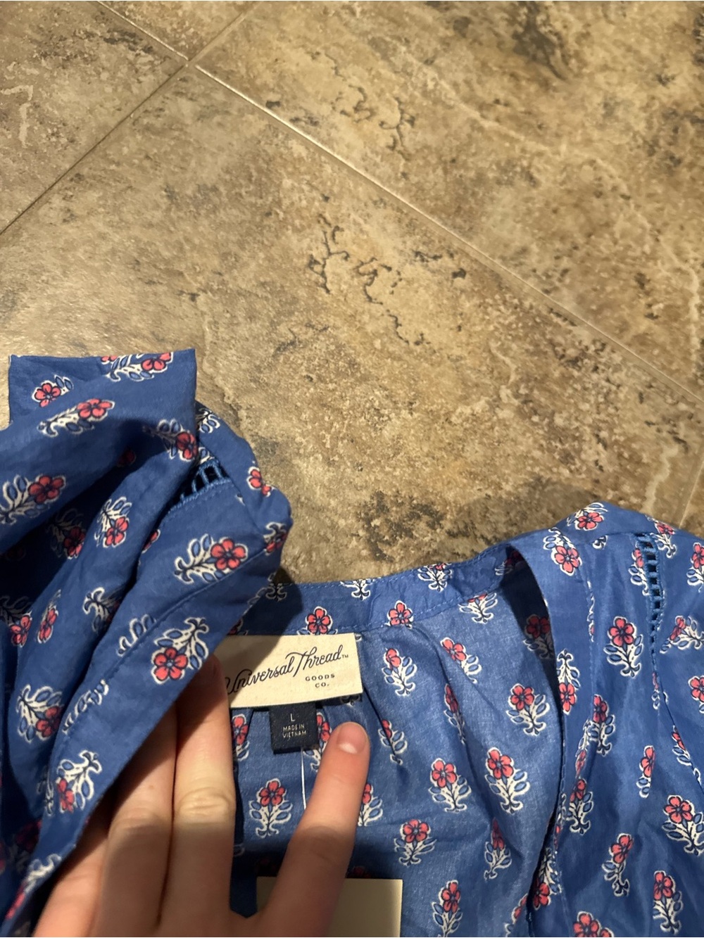 🫑Blue Floral Print Women’s Peasant Blouse - Picture 5 of 7